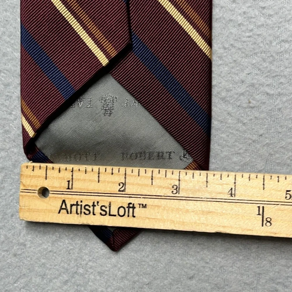 Robert Talbott Mens Silk Tie Burgundy Navy Blue Gold Striped Classic Necktie USA